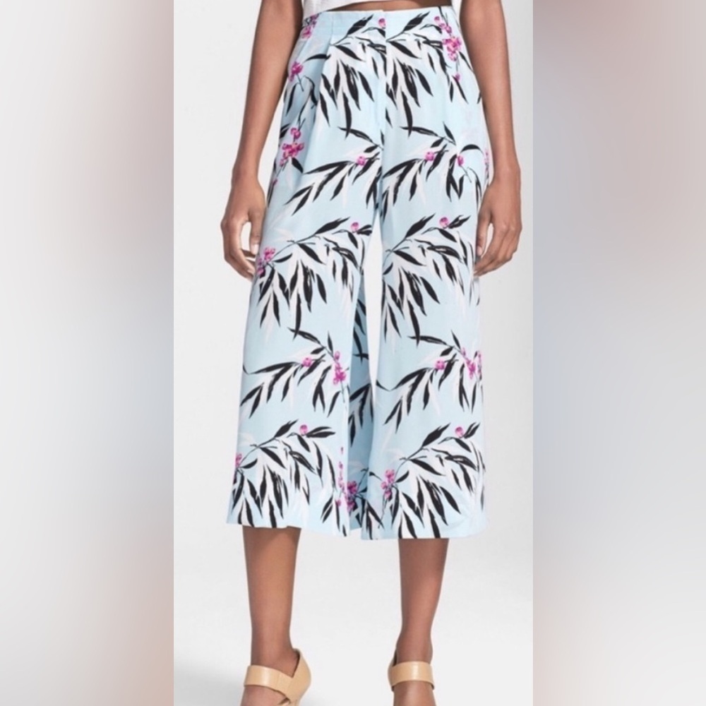Elizabeth and James leaf Trenton floral silk culottes crop wide leg Katy Perry